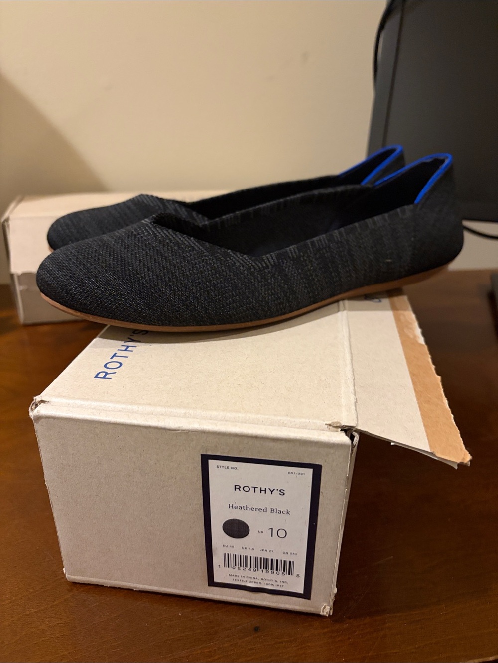 Rothy's Heathered Black Ballet Flats EUC Size 10